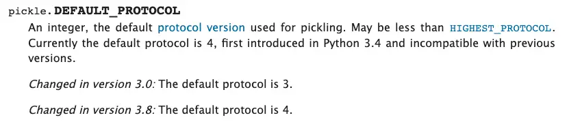 Default protocol for Python Pickle module