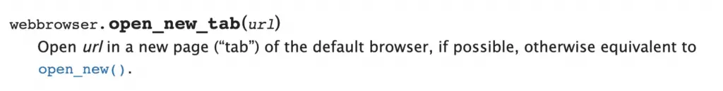Python webbrowser open_new_tab function