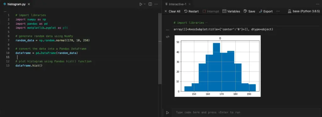 Draw Histogram generated using Pandas in Visual Studio Code