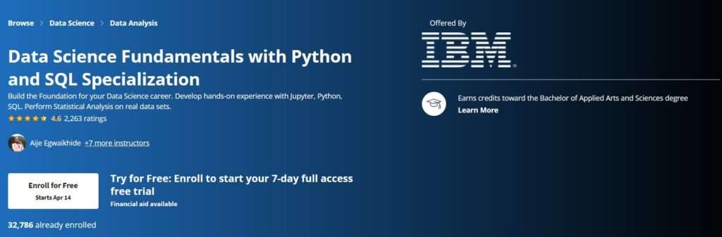 Data Science Fundamentals with Python and SQL Specialization by IBM