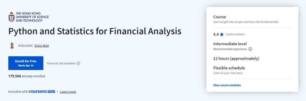 Python and Statistics for Financial Analysis by Coursera 