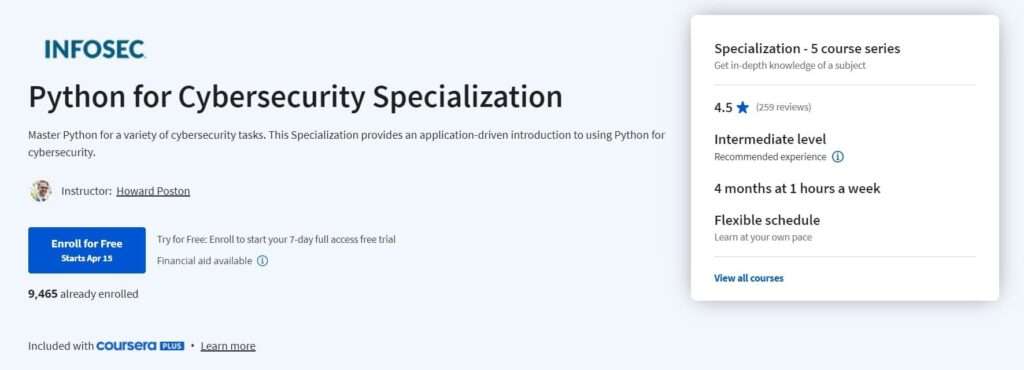 Python for Cybersecurity Specialization by Coursera